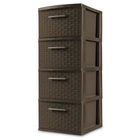 4 Drawer Weave Tower Plastic, Espresso