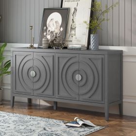 Retro Sideboard door with Circular Groove Design Round Metal Door Handle for Entrance,Dinning Room,Living Room (Color: gray, Material: MDF)